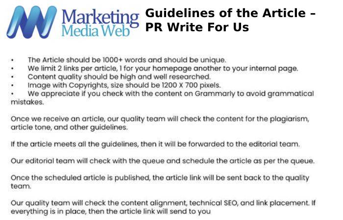Guidelines of the Article – PR Write For Us